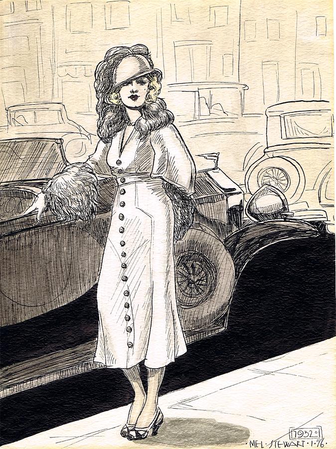 Car Drawing - 1932 by Mel Thompson