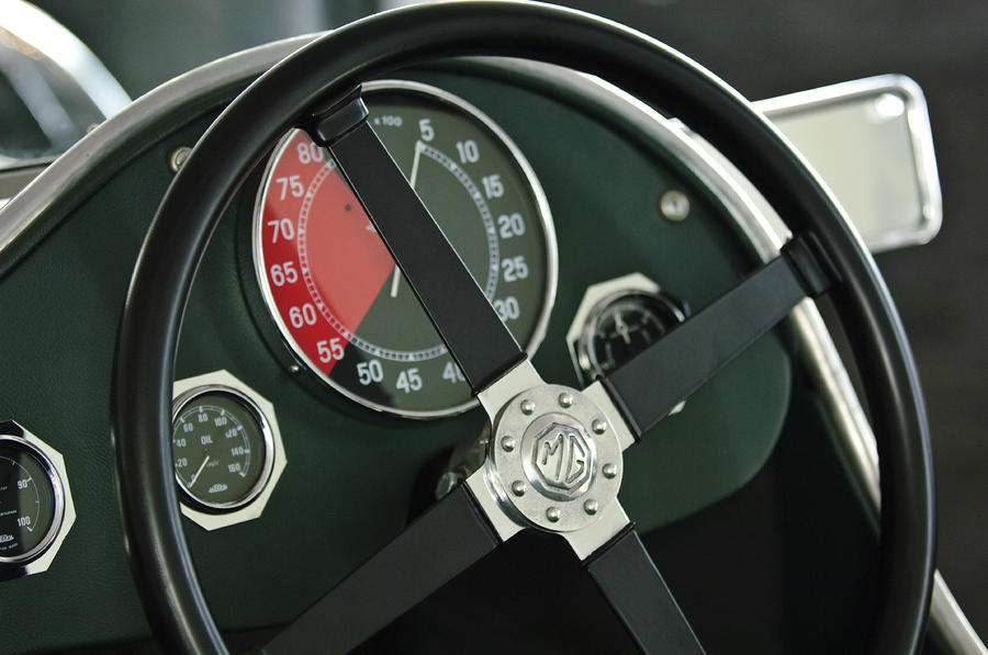 Car Photograph - 1934 MG PA Midget Supercharged Special Speedster Steering Wheel by Jill Reger