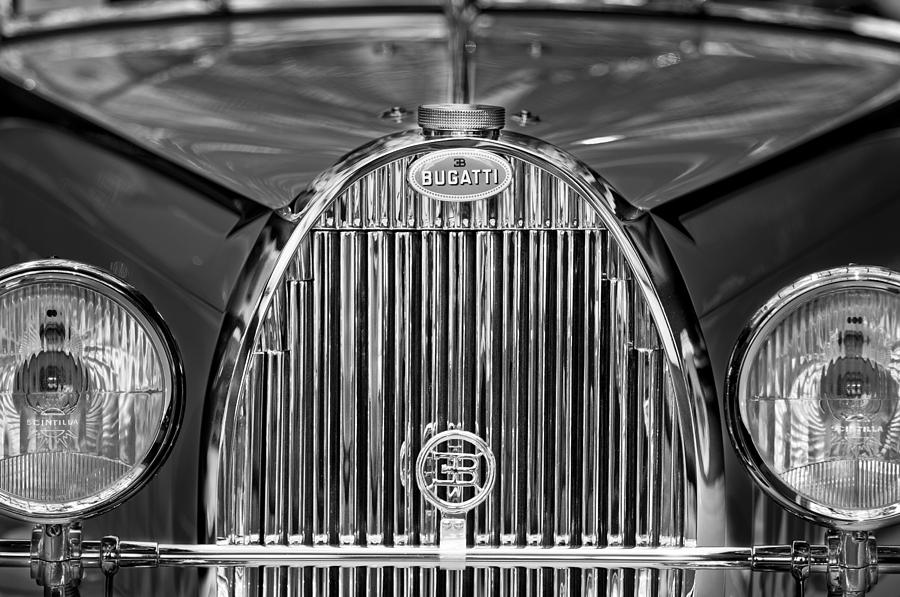 Black And White Photograph - 1935 Bugatti Type 57 Roadster Grille 2 by Jill Reger