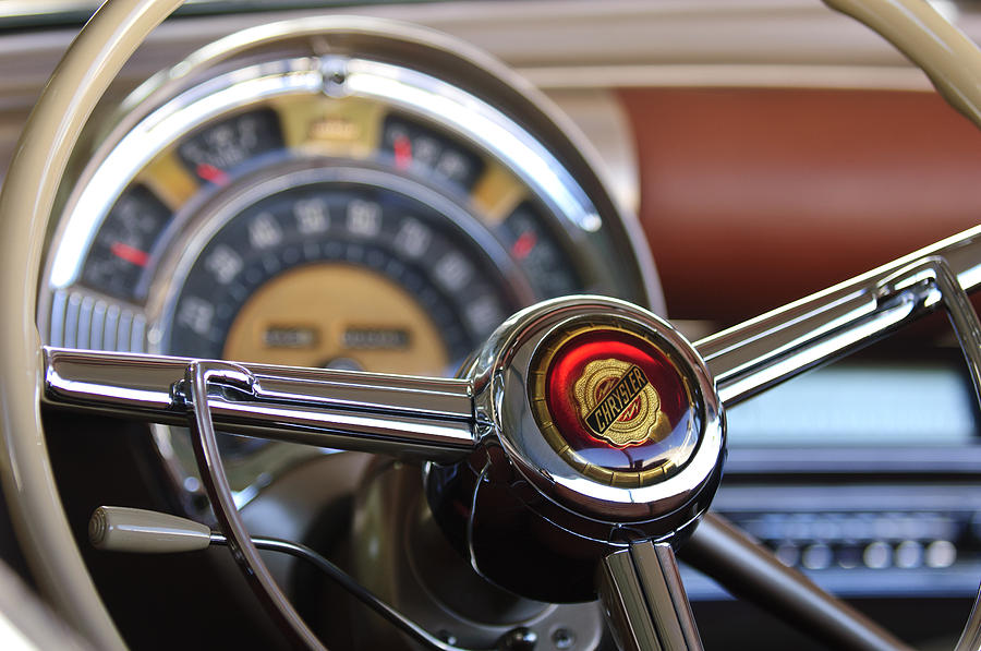 1949 Chrysler Town and Country Convertible Steering Wheel Emblem Photograph by Jill Reger