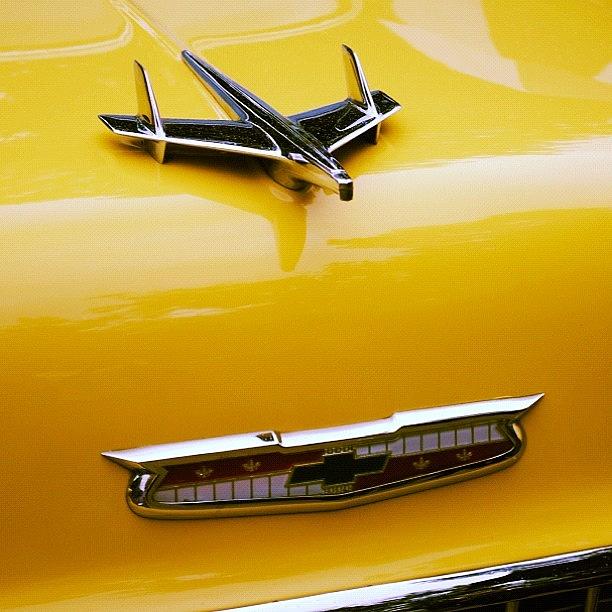 Car Photograph - 1955 Chevy Bonnet Badges. #car by Steve Cox