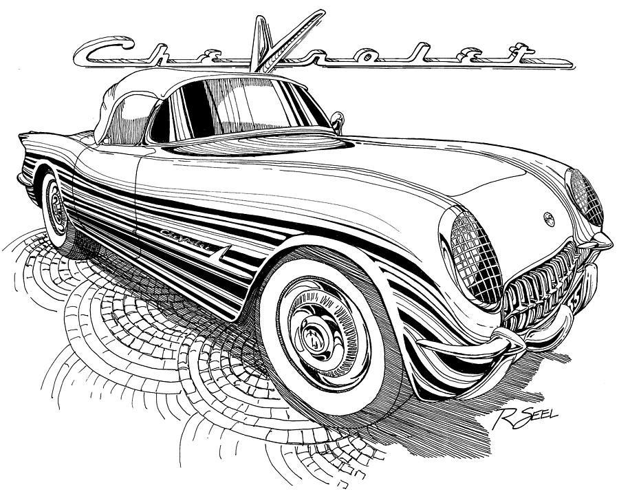 1955 Corvette Drawing by Rod Seel