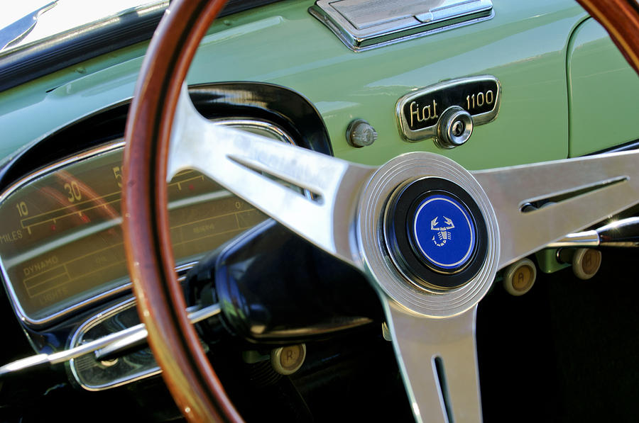 1956 Fiat 1100 Sedan Steering Wheel Emblem Photograph by Jill Reger