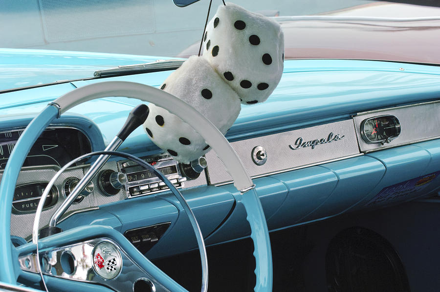 Car Photograph - 1958 Chevrolet Impala Steering Wheel Emblem by Jill Reger