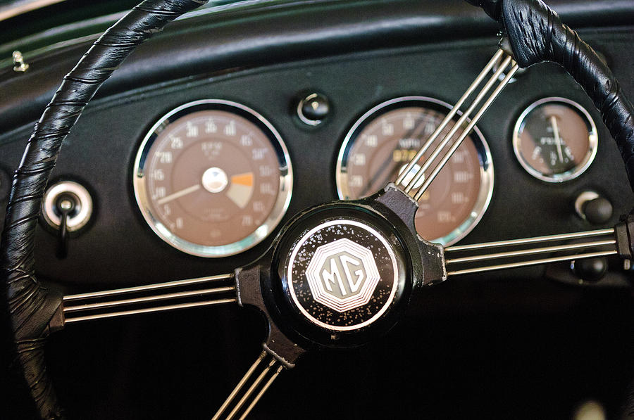 Car Photograph - 1959 MG MGA Steering Wheel Emblem by Jill Reger