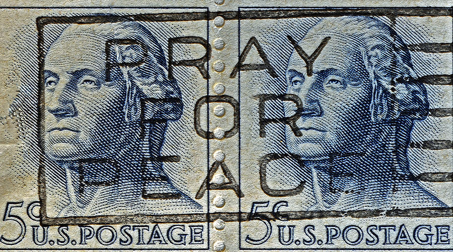 1962 Pray for Peace Stamp Collage Photograph by Bill Owen