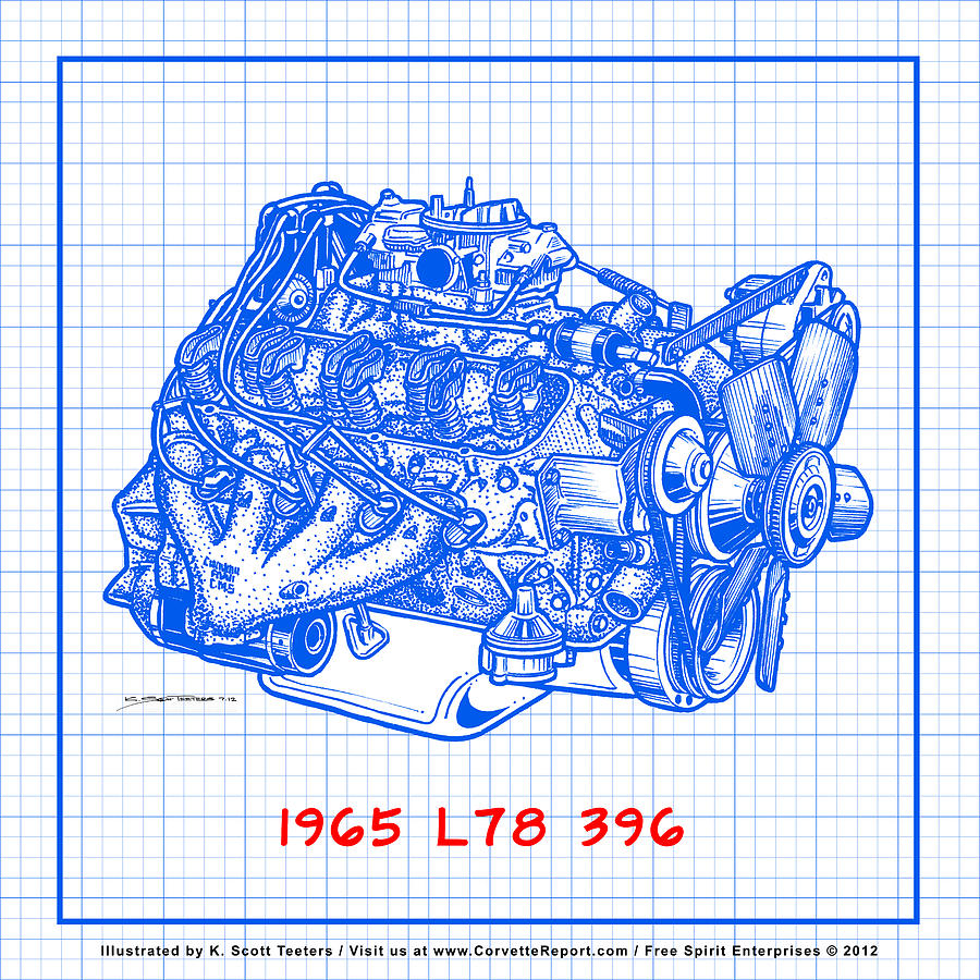 1965 L78 396 Big-Block Corvette Engine Blueprint Drawing by K Scott Teeters