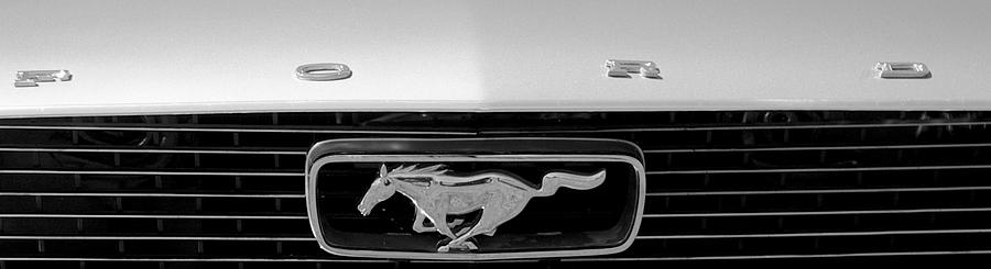 1966 Mustang Photograph - 1966 Mustang Logo BW by Mark Dodd