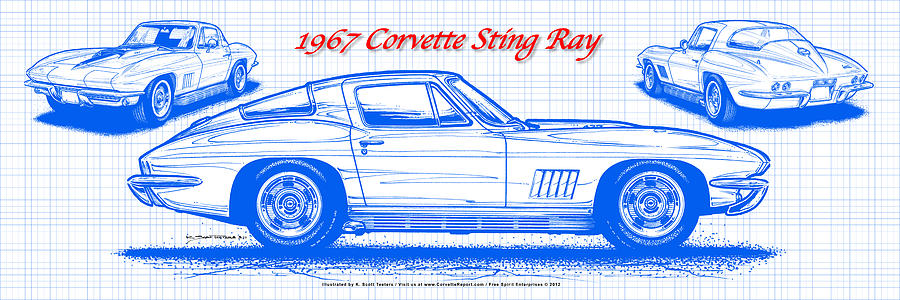 1967 Corvette Sting Ray Coupe Blueprint Digital Art by K Scott Teeters