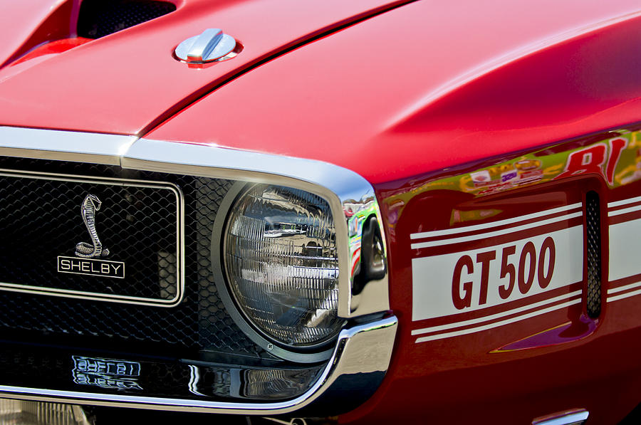 Car Photograph - 1969 Shelby GT500 Convertible 428 Cobra Jet Grille Emblem by Jill Reger