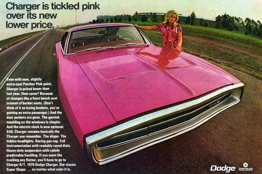 Up Movie Digital Art - 1970 Dodge Charger Tickled Pink by Digital Repro Depot