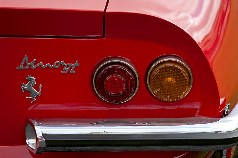Taillight Photograph - 1972 Ferrari Dino 246GT Taillight Emblem by Jill Reger