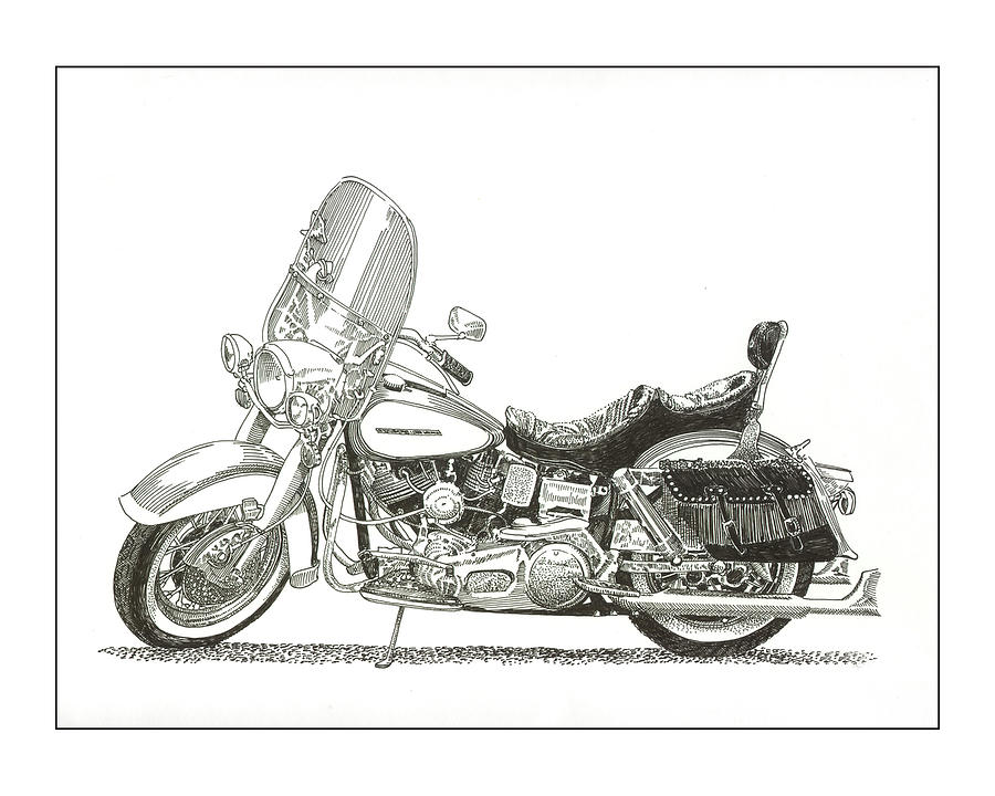 1976 Harley Davidson FLN Drawing by Jack Pumphrey