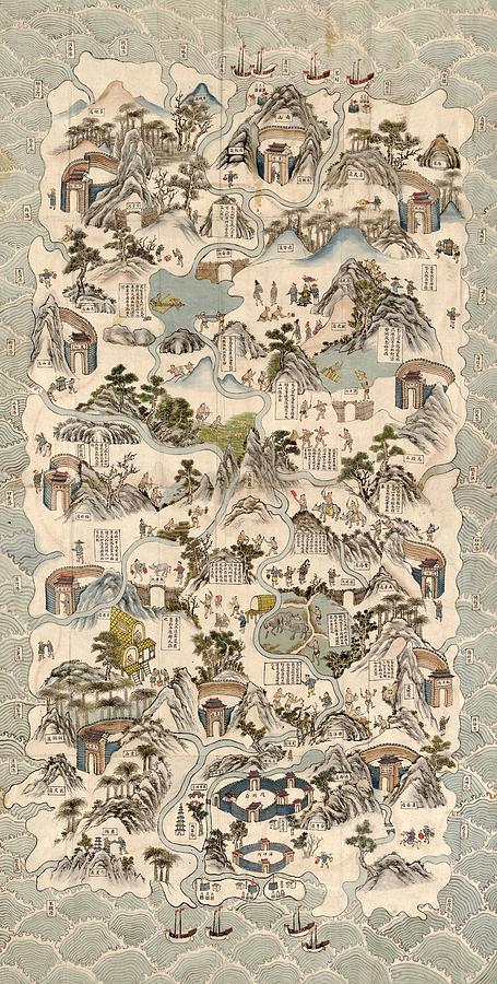 Map Photograph - 19th Century Chinese Pictorial Map by Everett