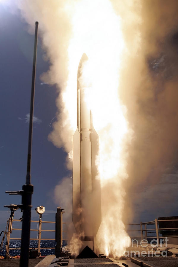 Color Image Photograph - A Standard Missile 3 Is Launched #2 by Stocktrek Images