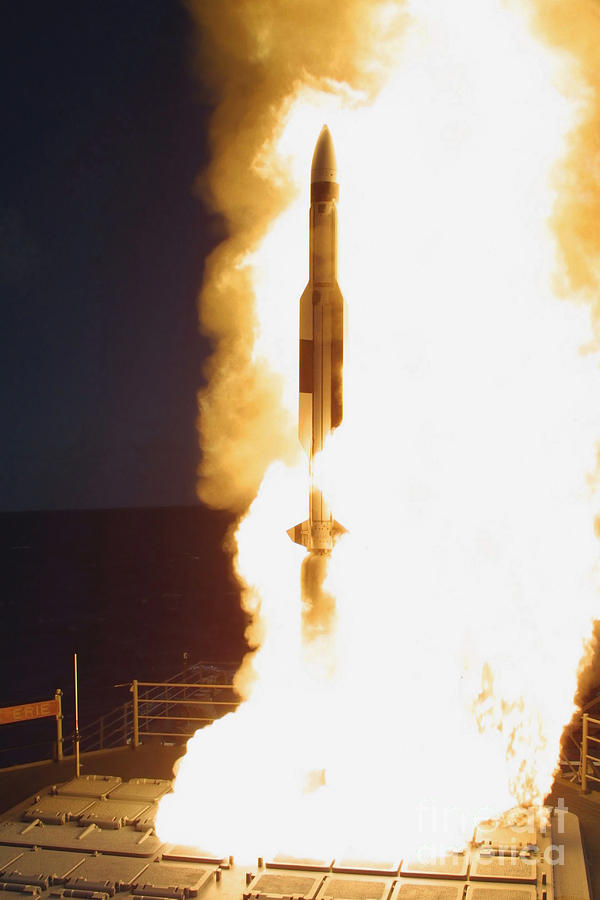 Vertical Photograph - A Standard Missile Three Is Launched #2 by Stocktrek Images