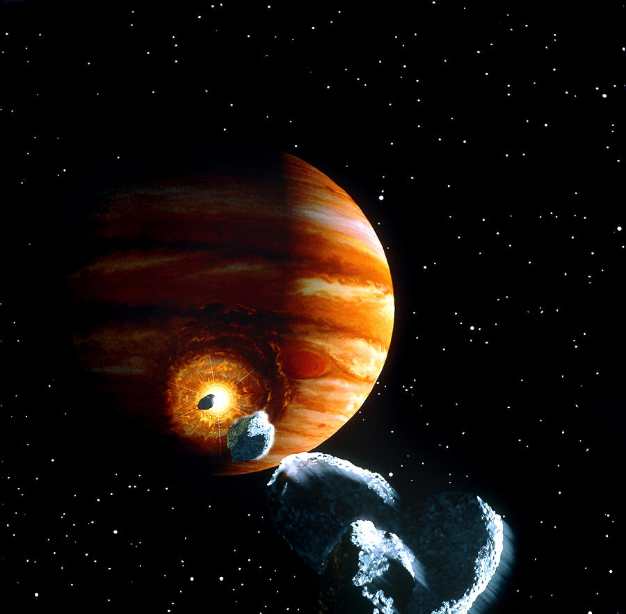 Artwork Of First Comet Impacts On Jupiter, 1994 Photograph by Julian Baum