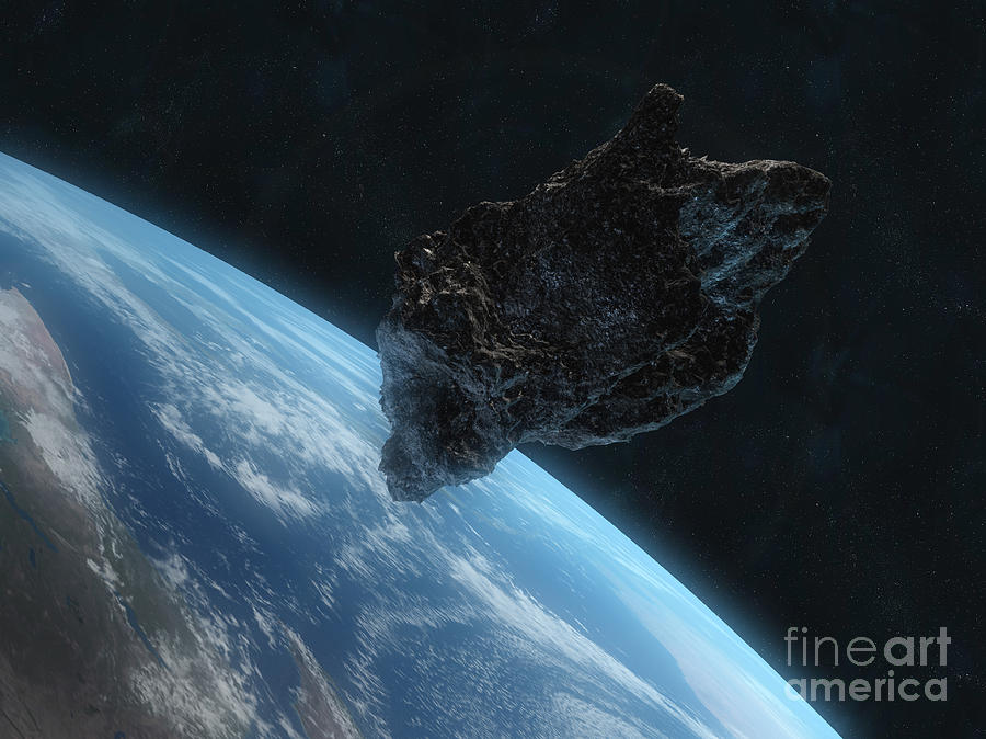 Asteroid In Front Of The Earth #2 Digital Art by Carbon Lotus