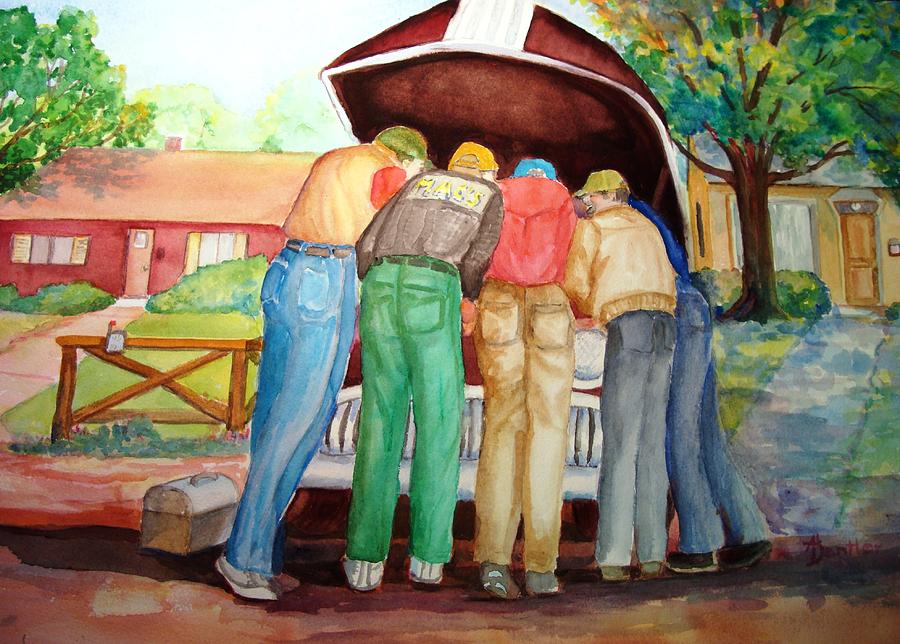 Men At Work Painting - Backyard Mechanics #2 by AnnE Dentler