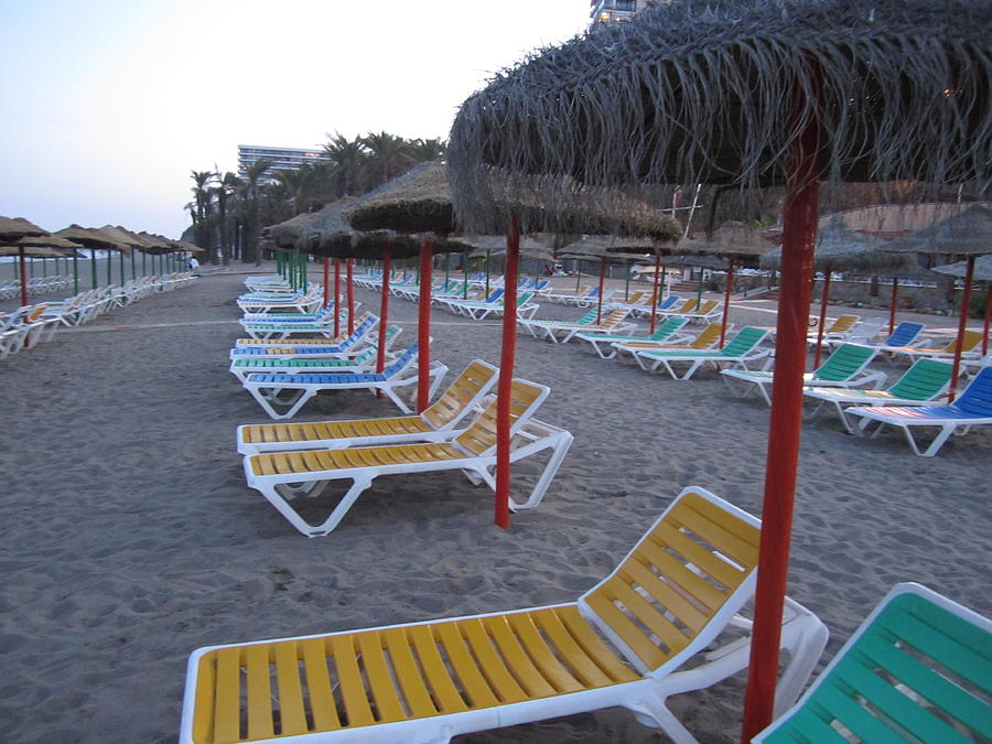 Beach Umbrellas and Chairs Costa Del Sol Spain #2 Photograph by John Shiron