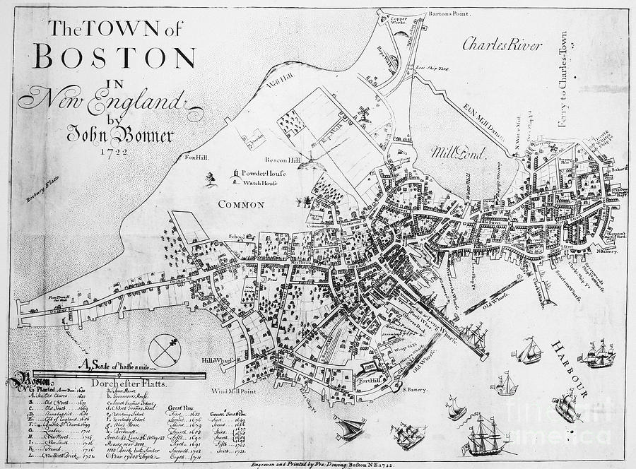 Boston Map, 1722 #2 Photograph by Granger