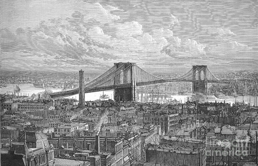 Brooklyn Bridge Photograph - Brooklyn Bridge, 1883 #2 by Granger