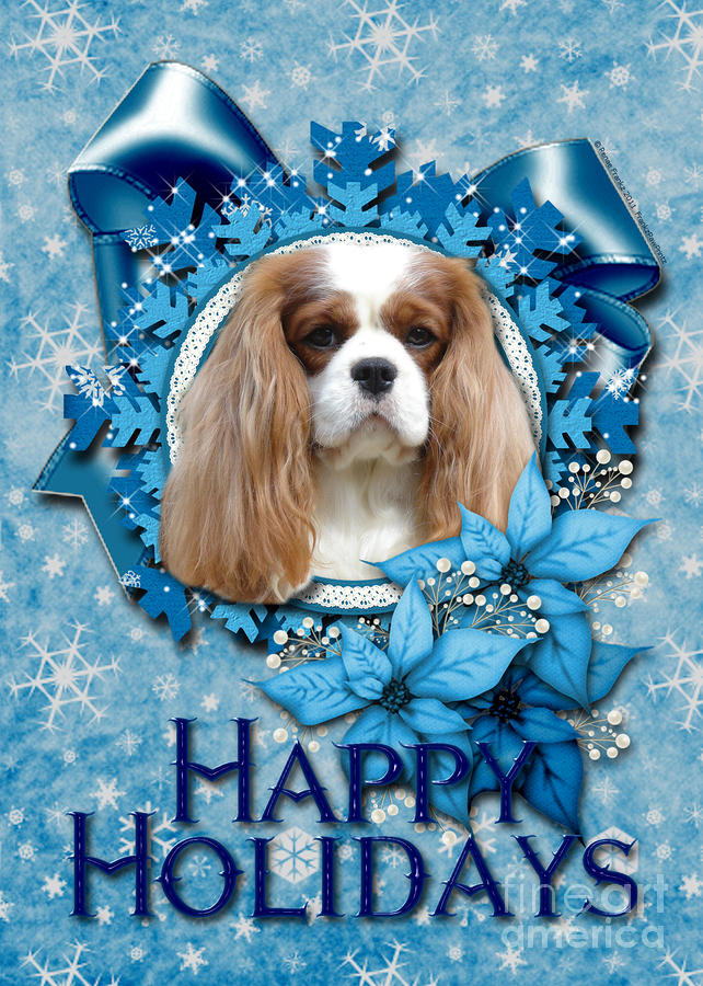 Christmas Digital Art - Christmas - Blue Snowflakes Cavalier King Charles Spaniel #2 by Renae Crevalle