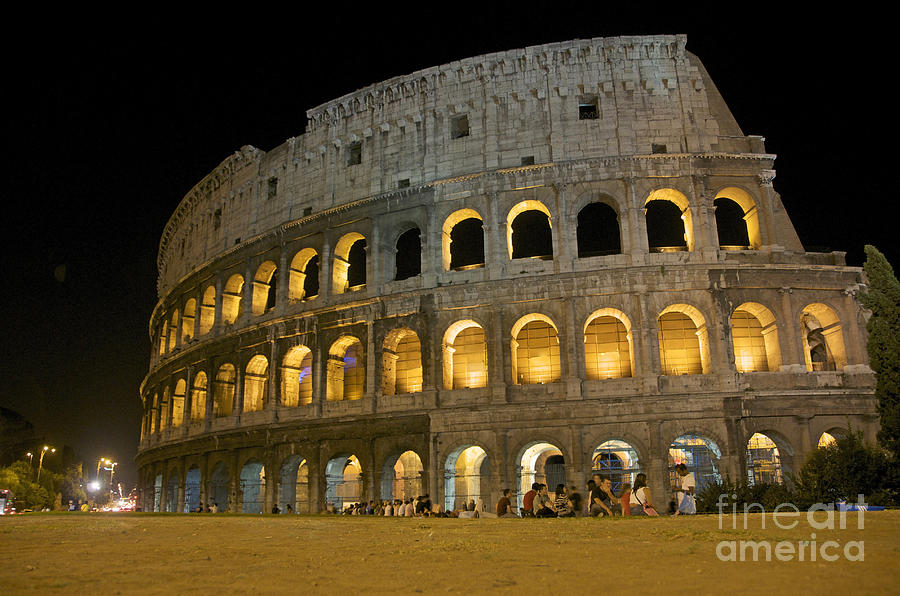 Architecture Photograph - Coliseum illuminated at night. Rome #2 by Bernard Jaubert