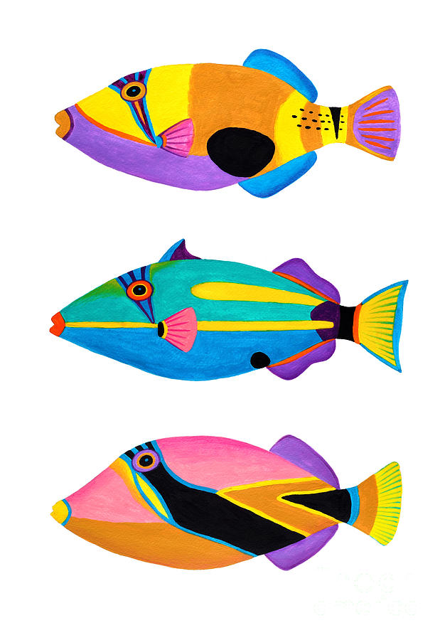 Collection of trigger fishes #4 Painting by Opas Chotiphantawanon ...