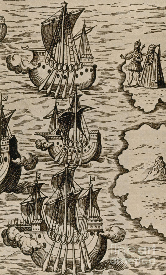 Columbus Caravels Depart Spain, 1492 #2 Photograph by Photo Researchers