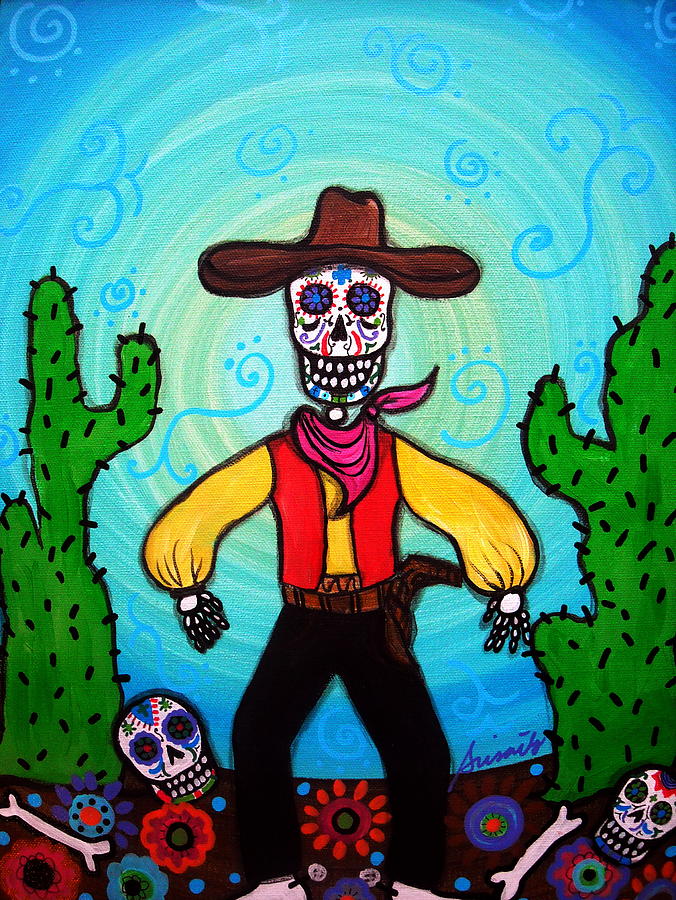 Cowboy Dia De Los Muertos #2 Painting by Pristine Cartera Turkus