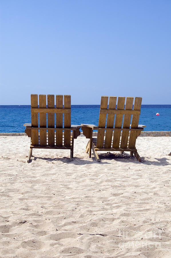 Cozumel Mexico Beach Chairs and Blue Skies #1 Photograph by Shawn OBrien