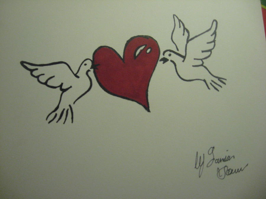 2 Doves 1 Love Drawing by Damian Howell