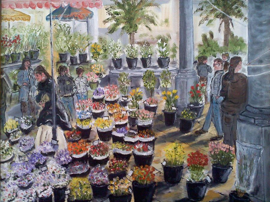 Flower Market in Provence Painting by Lawrence E Barnes