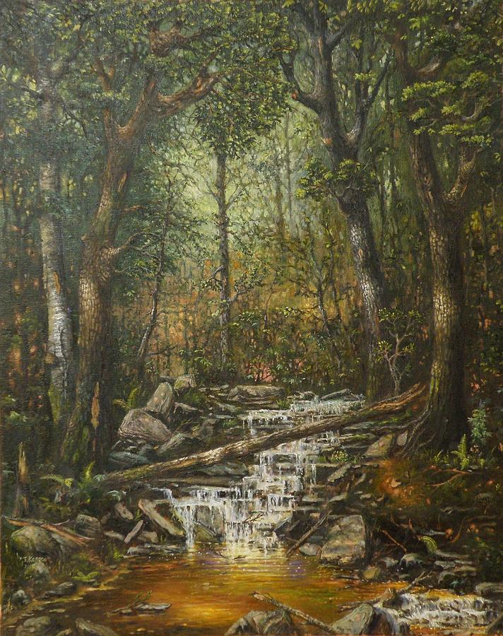Forest Interior with Waterfall #2 Painting by Thomas Kearon