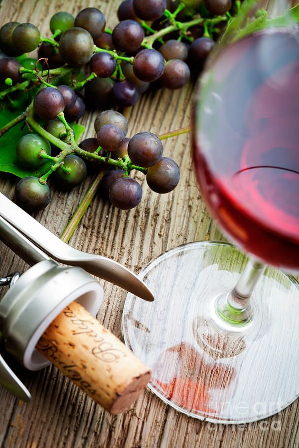 Grapes And Red Wine Photograph