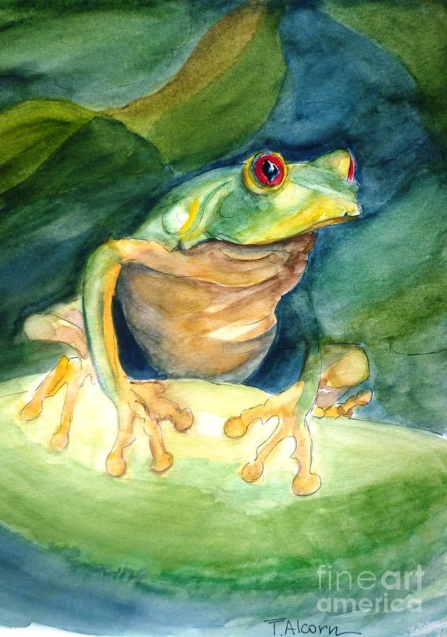 Nature Painting - Green Tree Frog #2 by Therese Alcorn