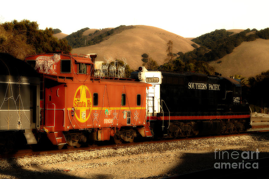 Historic Niles Trains in California . Old Southern Pacific Locomotive and Sante Fe Caboose . 7D10843 #2 Photograph by Wingsdomain Art and Photography