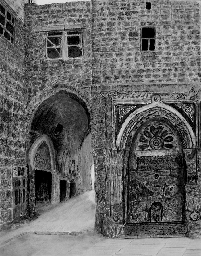 Architecture Drawing - Jerusalem old street #2 by Marwan Hasna - Art Beat