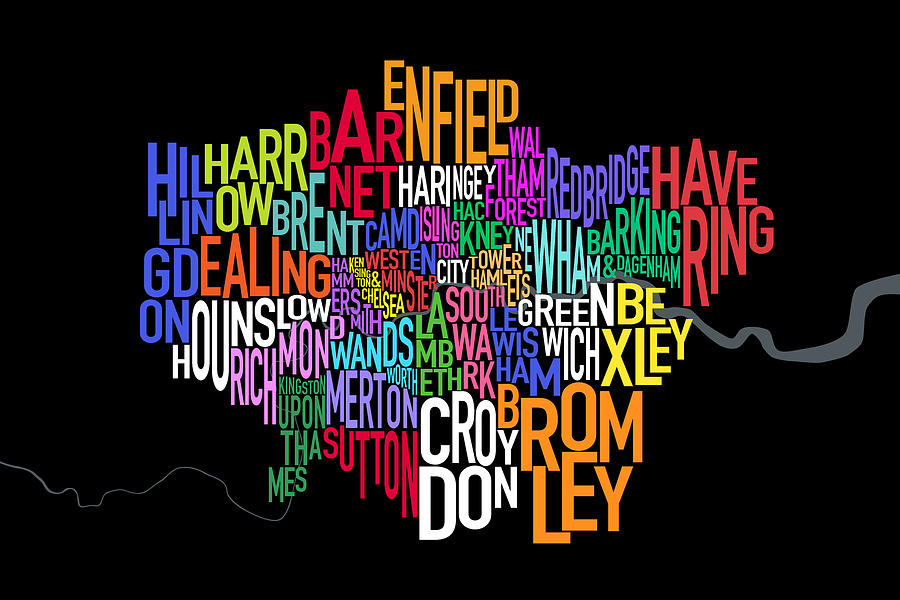 London UK Text Map #2 Digital Art by Michael Tompsett