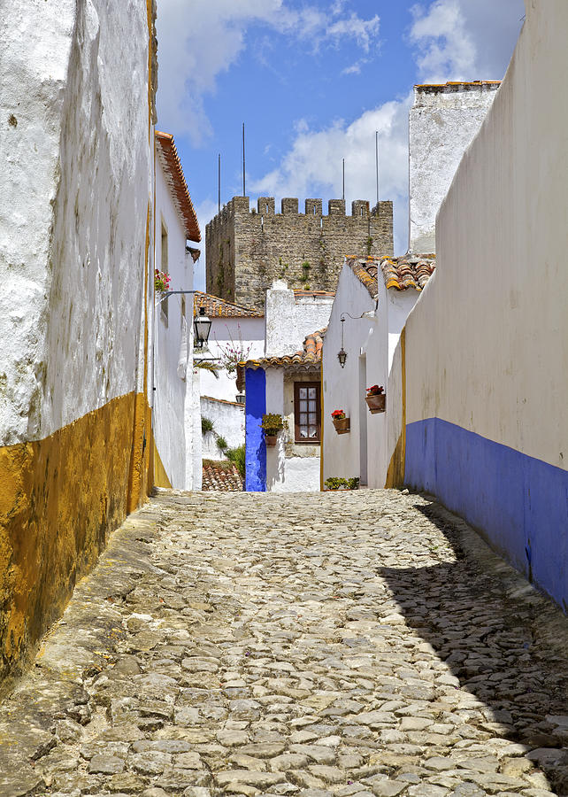 Medieval Cobblestone Street of the Medieval Town of Obidos Photograph by David Letts