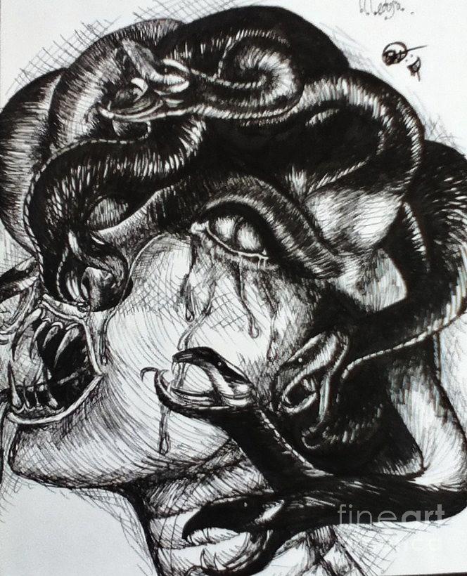 Mythological Drawing - Medusa by Bobbi West.