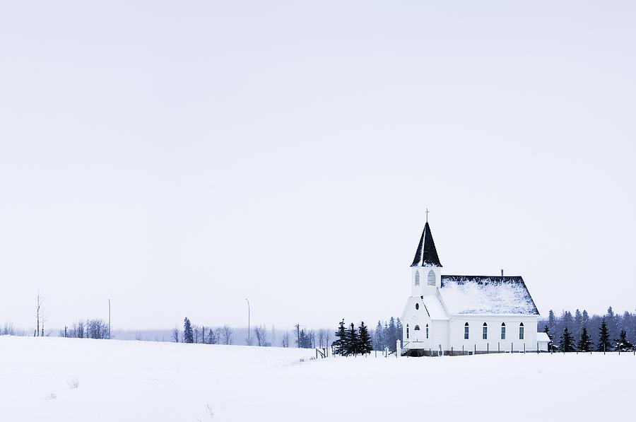 Old Fashioned Steeple Church In Winter #2 Photograph by Corey Hochachka