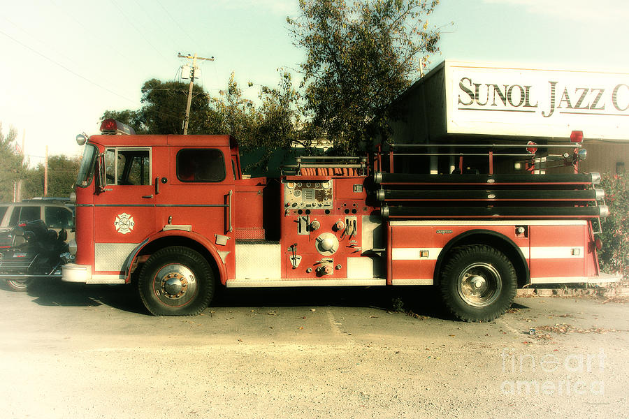 Transportation Photograph - Old Whitney Seagrave Fire Engine At The Sunol Jazz Cafe In Sunol California . 7D10785 #2 by Wingsdomain Art and Photography