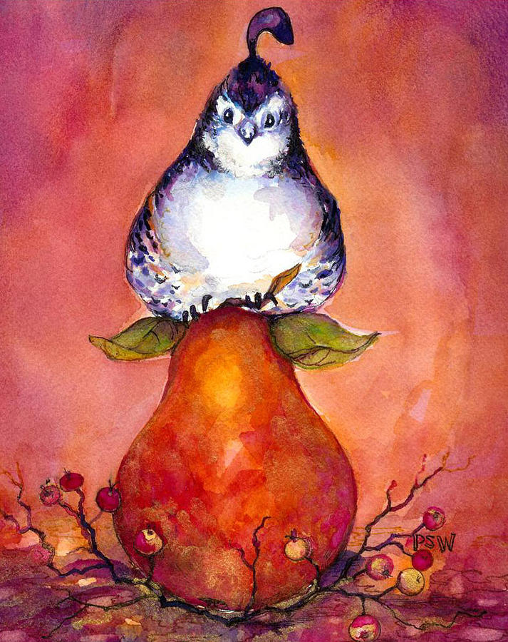 Winter Painting - Partridge and Pear #2 by Peggy Wilson