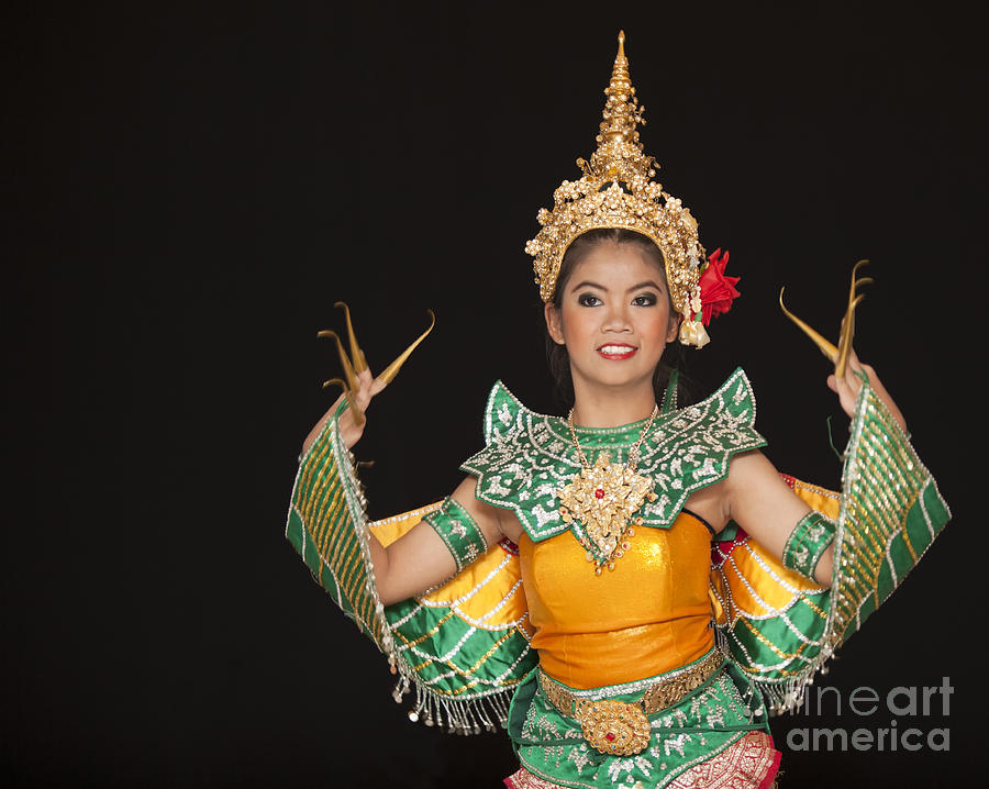 Portrait of Thai young lady in an ancient Thailand dance #2 Photograph by Anek Suwannaphoom