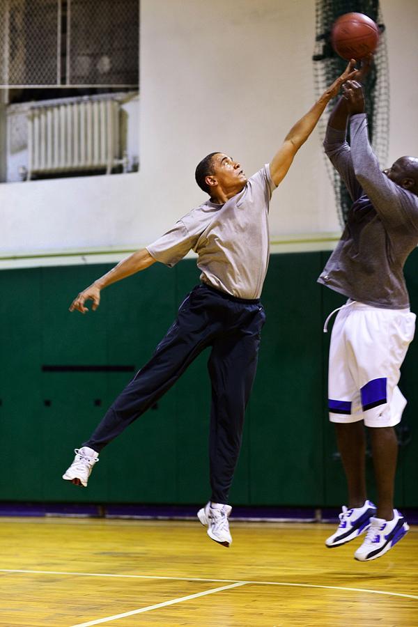 New York City Photograph - President Barack Obama Plays Basketball #2 by Everett