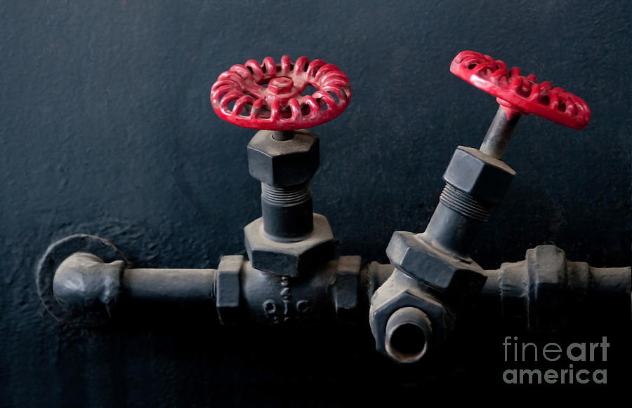 Pipe Photograph - 2 Red Valves by Dan Holm