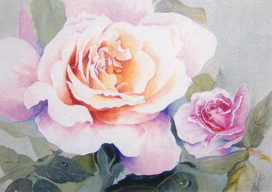 Rose Painting - Roses and Waterdroplets by Sandra Phryce-Jones