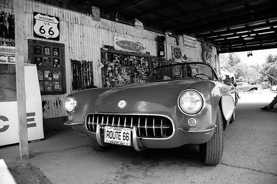Route 66 Corvette 2012 BW Photograph by Frank Romeo